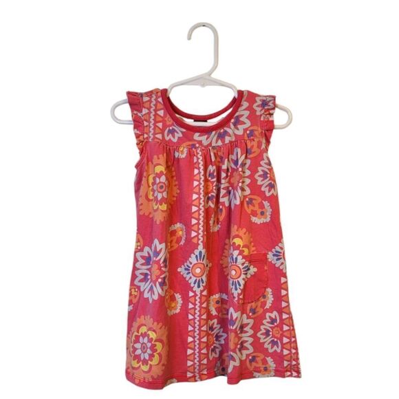 Tea Girl's Red Geo Print 100% Cotton Dress Size 4 - Picture 1 of 6